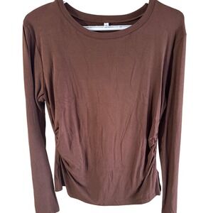 Darong Womens XL Brown Side Ruched Long Sleeve Crew Neck Top Rayon Spandex NEW